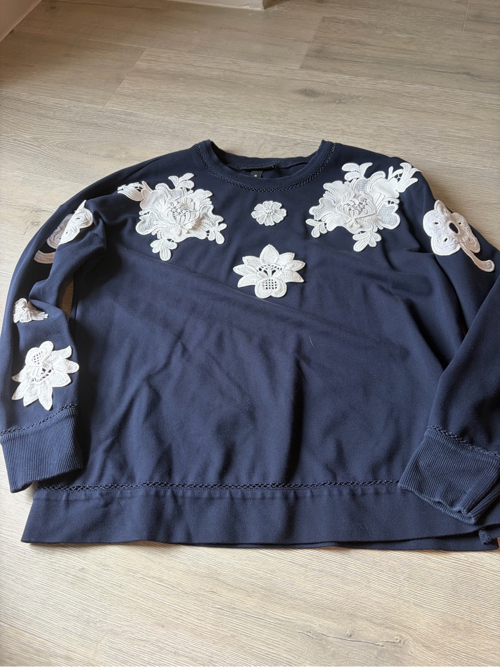 Victoria Beckham for Target Navy Crewneck Sweatshirt with White Floral Detail
